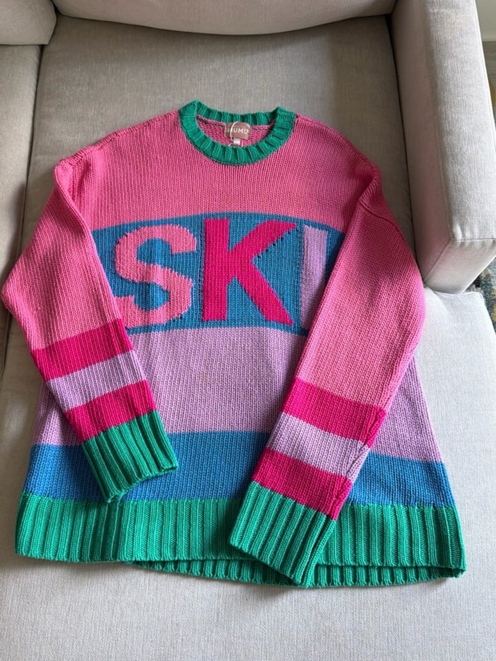 Show Me Your Mumu Pink, Blue & Green 'SKI' Knit Sweater size xs